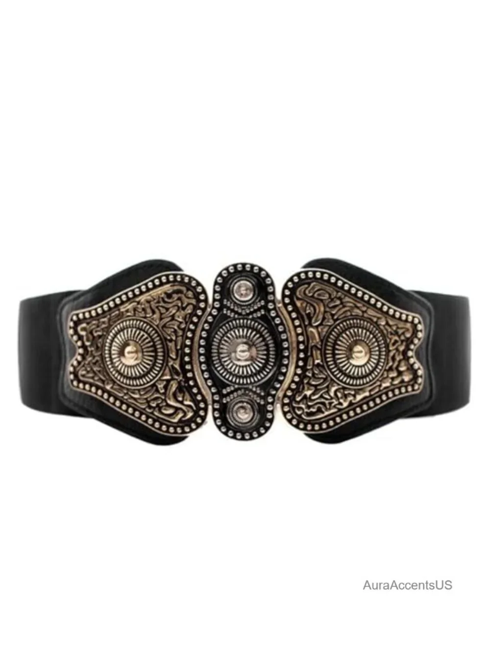 Wide Stretch Elastic Waist Cinch Belt Vintage Metal Buckle Dress Belt